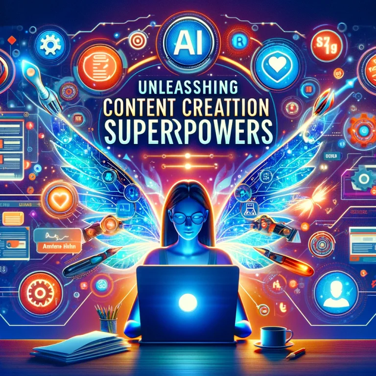 Vibrant and empowering image showcasing the concept of unleashing content creation superpowers with Writesonic's AI. Depicts AI tools assisting writers, marketers, and content creators with a digital interface, content generation tools, and creative workflows. Includes a person typing on a laptop, AI-driven suggestions popping up on the screen, and a futuristic background with digital elements symbolizing innovation and creativity